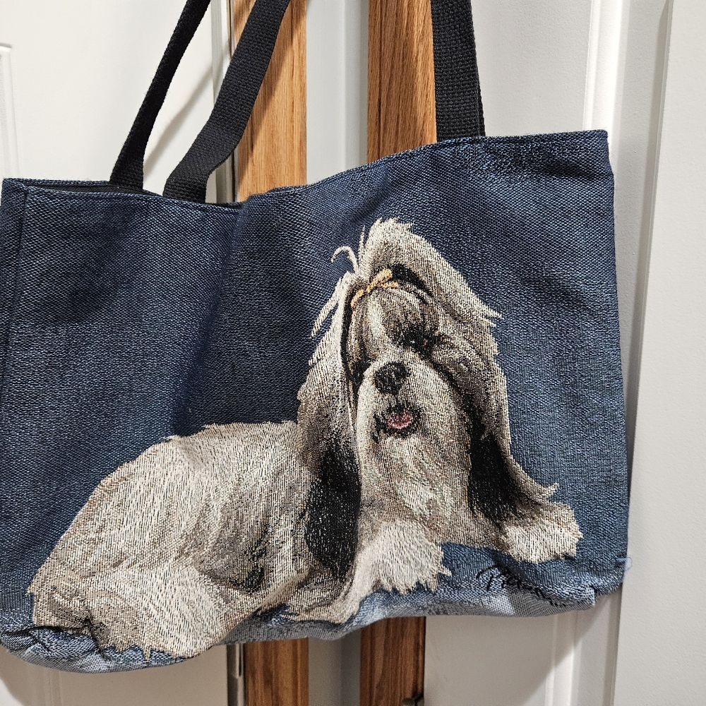 Linda Picken Shih Tzu Tapestry Tote Bag Cotton Blue